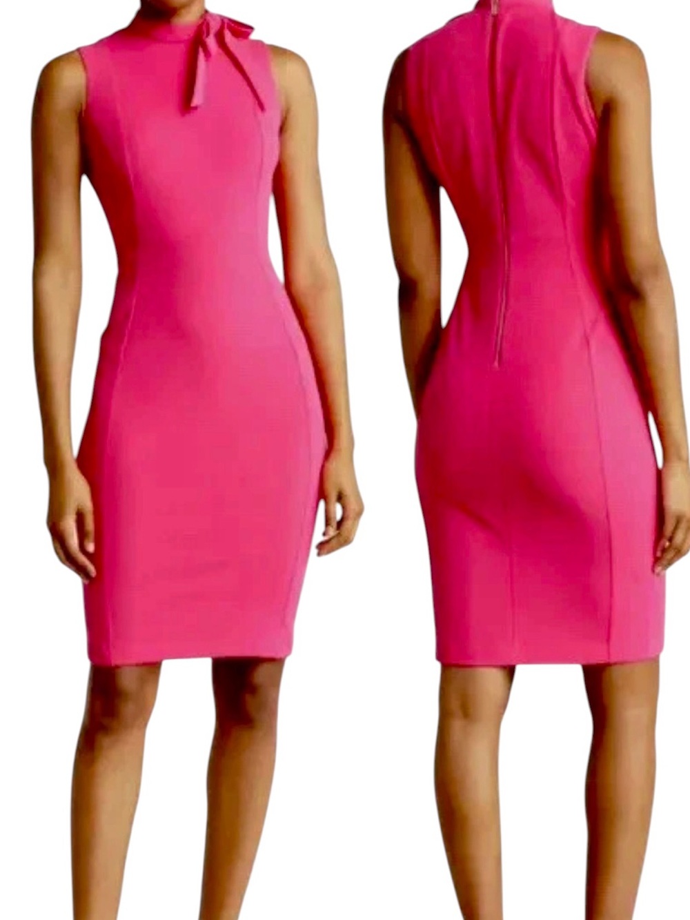 NWT Calvin Klein Womens Sleeveless Sheath Dress With Neck Bow Tie